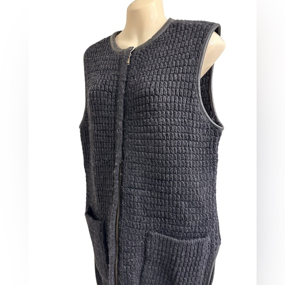Club Monaco x M. Patmos 100% Merino Wool‎ Black Long Vest Leather Trim Pockets - Picture 3 of 13